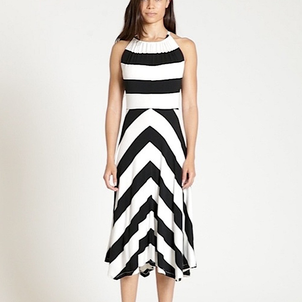 GAP halterneck handkerchief striped midi dress black white size medium